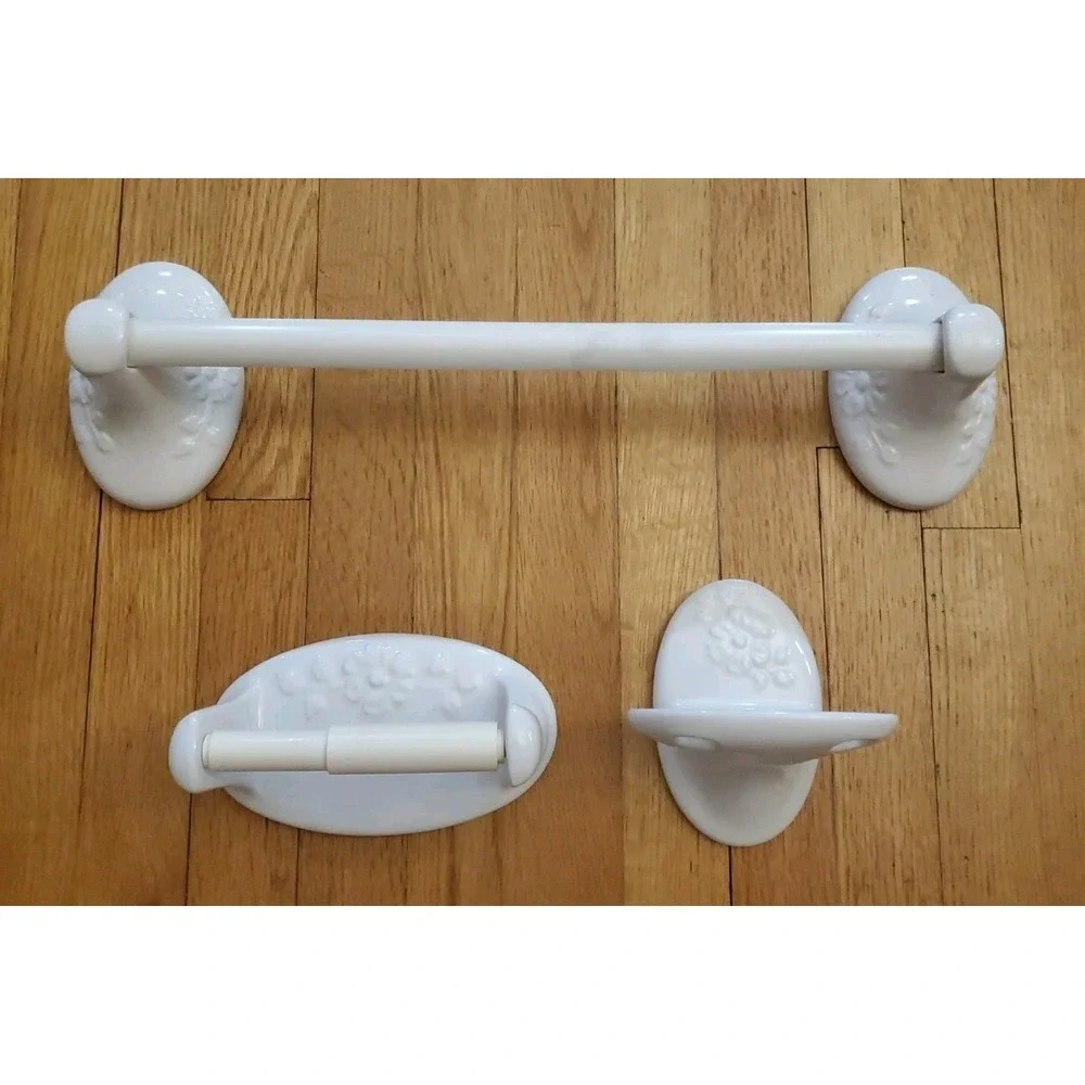 Vintage Floral Ceramic Bathroom Set Toilet Paper Toothbrush Towel Bar Farmhouse
